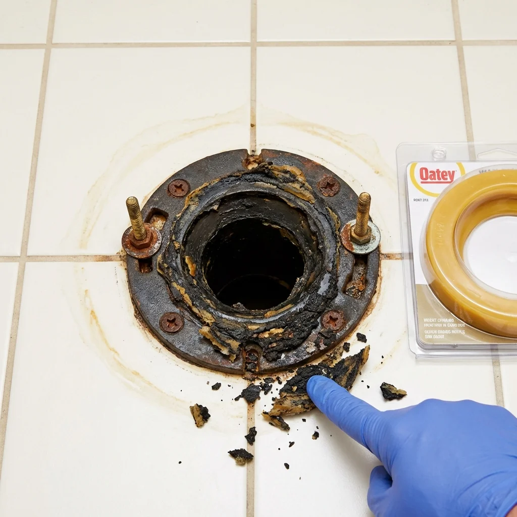 Failed wax ring showing water seepage at the base of a toilet in a Pen Argyl, PA home