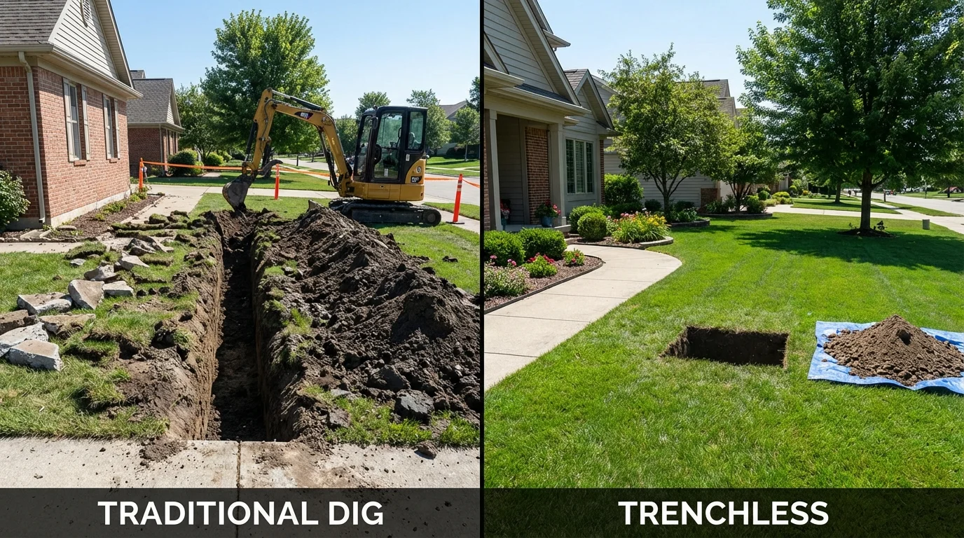 Trenchless sewer repair with minimal yard damage versus traditional excavation in Pen Argyl, PA